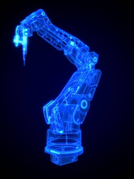 our-services-01 3d robot arm wireframe or cnc machine on black background